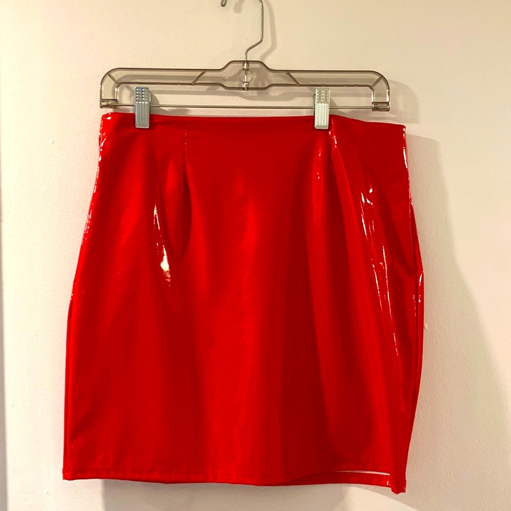 Faux latex mini skirt